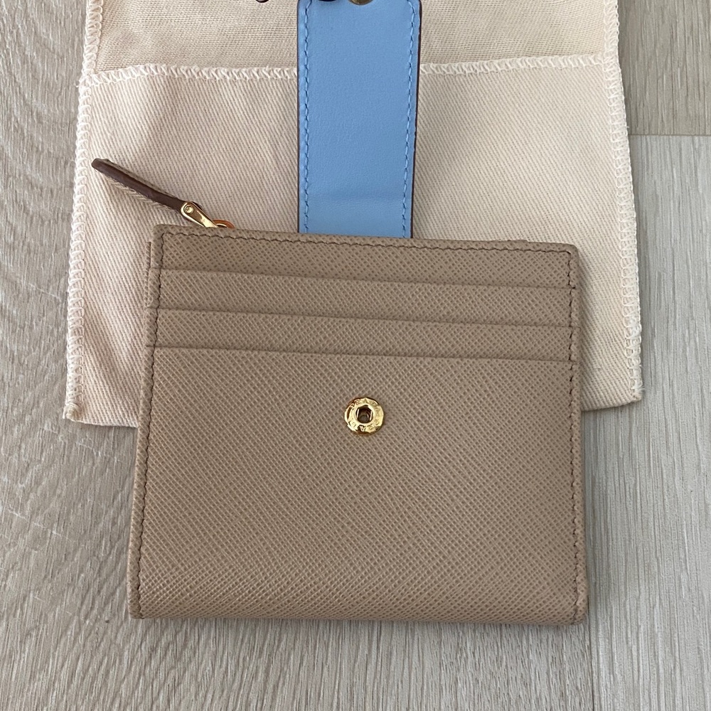 Prada Saffiano Tab Bifold Wallet Beige Blue - Picture 3 of 6